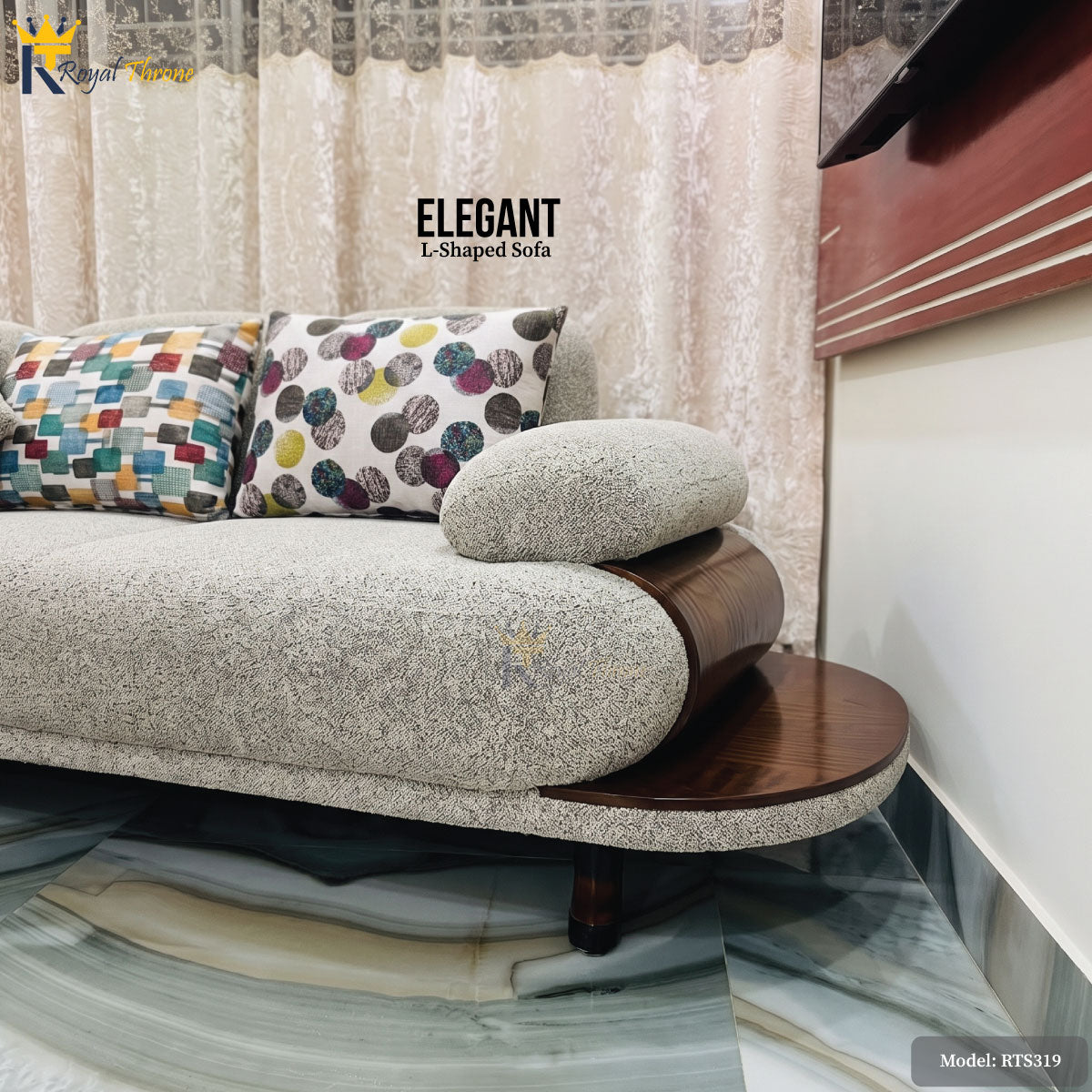 Elegant- L-shaped Wooden Sofa | RTS319