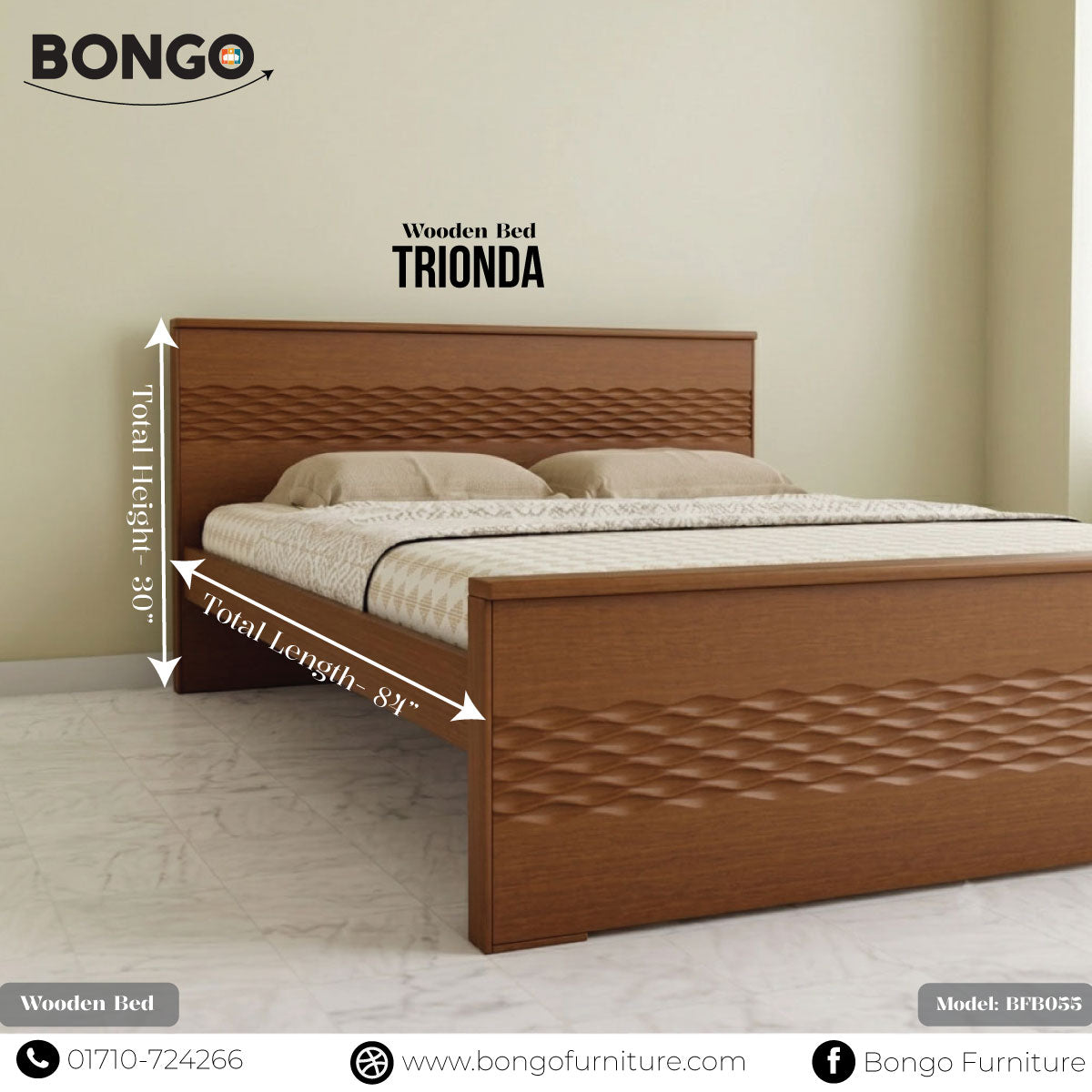 Trionda - Wooden Bed | BFB055 (Queen Size Bed) Secondary image